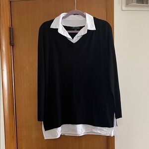 Cable & Gauge Black V-Neck Sweater with White Accents